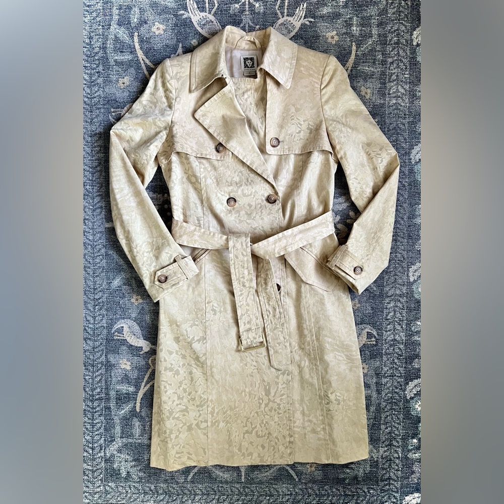 Anne Klein Subtle Beige Camo Print Trench Coat